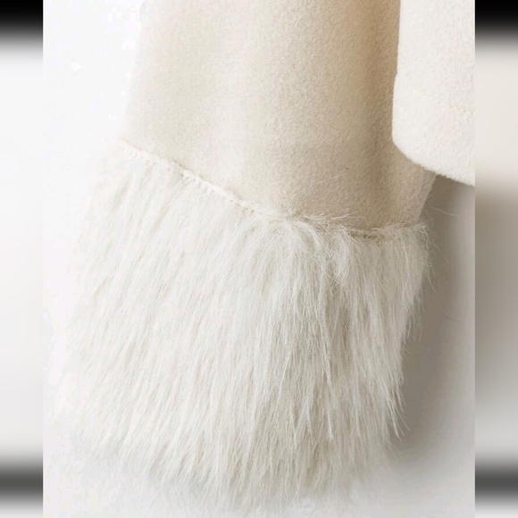 Women Elegant Solid Color Coat With Faux Fur Cuff & Bow Decor, Autumn/Winter - Picture 4 of 6